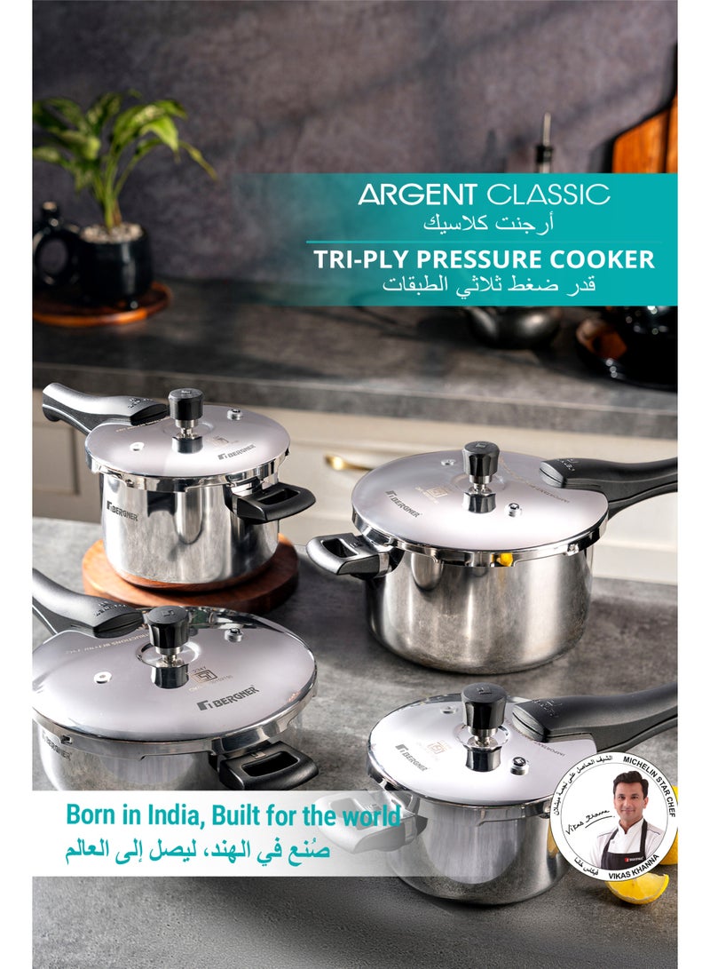 BERGNER 5Liters Bergner Argent Classic 5L Triply Stainless Steel Big Size Pressure Cooker Pan with Outer Lid, Resettable Safety Valve, Sturdy Handle, Fast & Even Healthy Cooking, Durable, Induction & Gas Compatible silver - Image 5